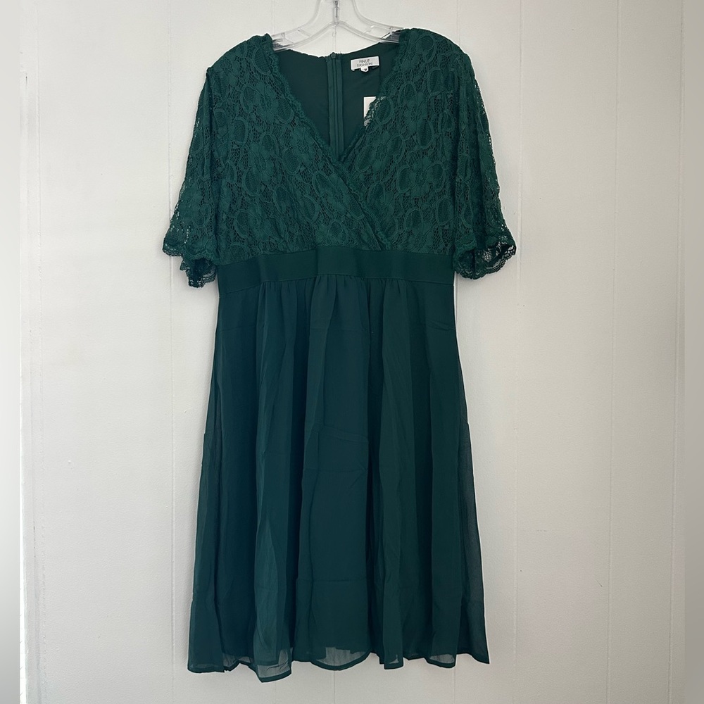 NWT Pinup Fashion Cocktail Lace Midi Dress Emerald Green Size 14W